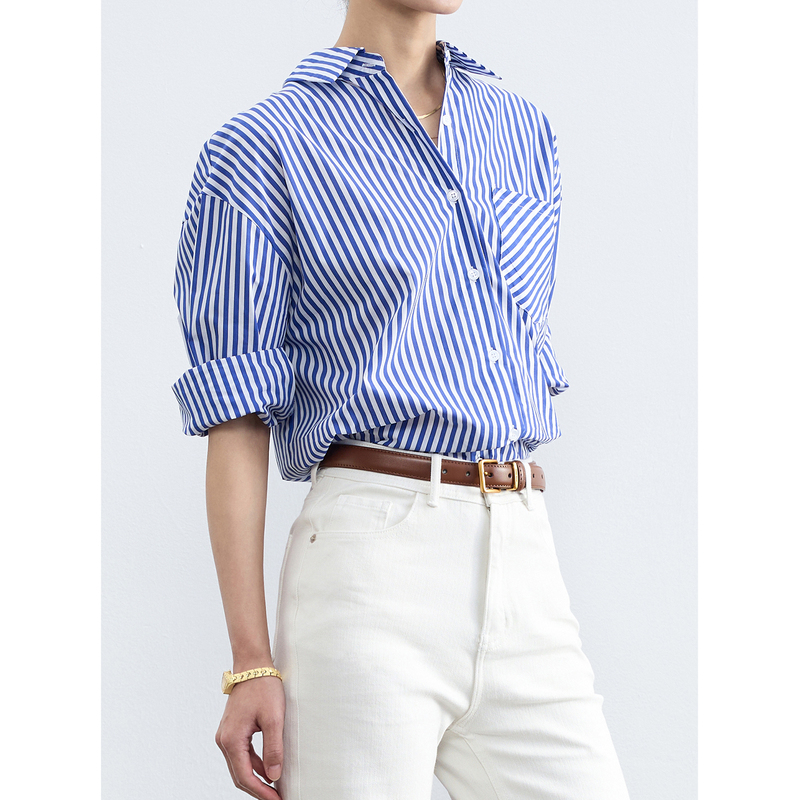 Zheye【Rhythm Blues】Classic Blue and White Striped Shirt for Women 2026 New Simple and Relaxed Commuting Top Zheye【Rhythm Blues】Classic Blue and White Striped Shirt for Women 2026 New Simple and Relaxed Commuting Top