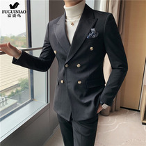 Rich Guido Susuit suit Mens black sashimi business is loading Korean version bridegroom groom to marry west suit small suit damp