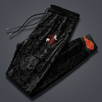 Fugui Bird Sports Casual Wear Pants Mens Glint Thickened Winter Bouquet Pants Embroidery Warm High-end Gold Velvet Pants