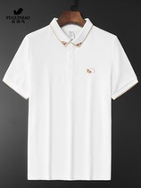 Rich Expensive Bird Short Sleeve T Shirt Male Summer Turn Collar New White Embroidered Loose Slim 100 lap high-end pure cotton boomer