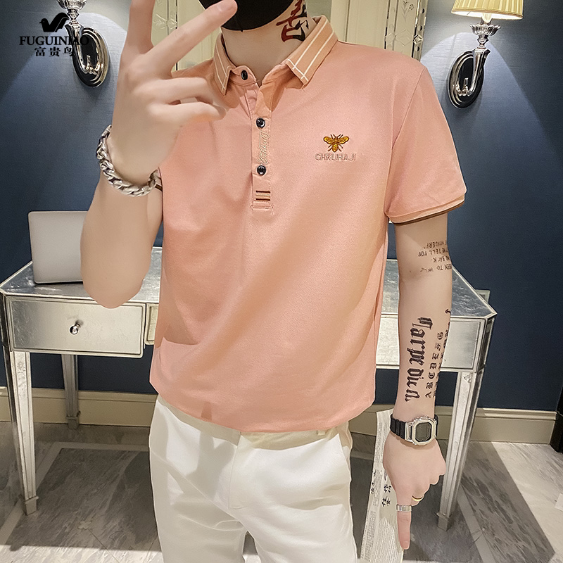 Fugui bird polo shirt men's small crowddesign feeling short sleeve summer breathable trend easing small bee blouses half sleeves