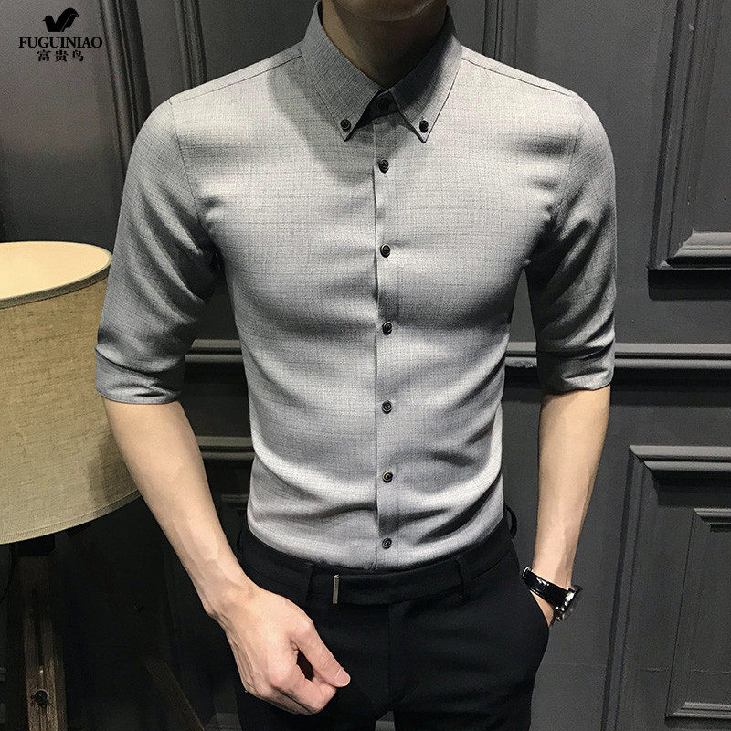 Fugui bird shirt male short sleeve Korean version Young handsome young handsome 50% sleeve shirt casual 100 lap trendy clothing