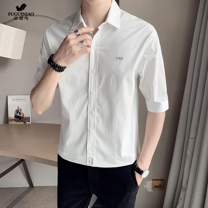 Rich Gui Bird Summer Shirt Male Brief About 70% Sleeves 100 Hitch Embroidery Korean Version Trend Handsome Men Short Sleeve Shirt