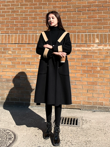 Черное двусторонное кашемировое зимнее элитное военно-морское шерстяное пальто, 2025 года