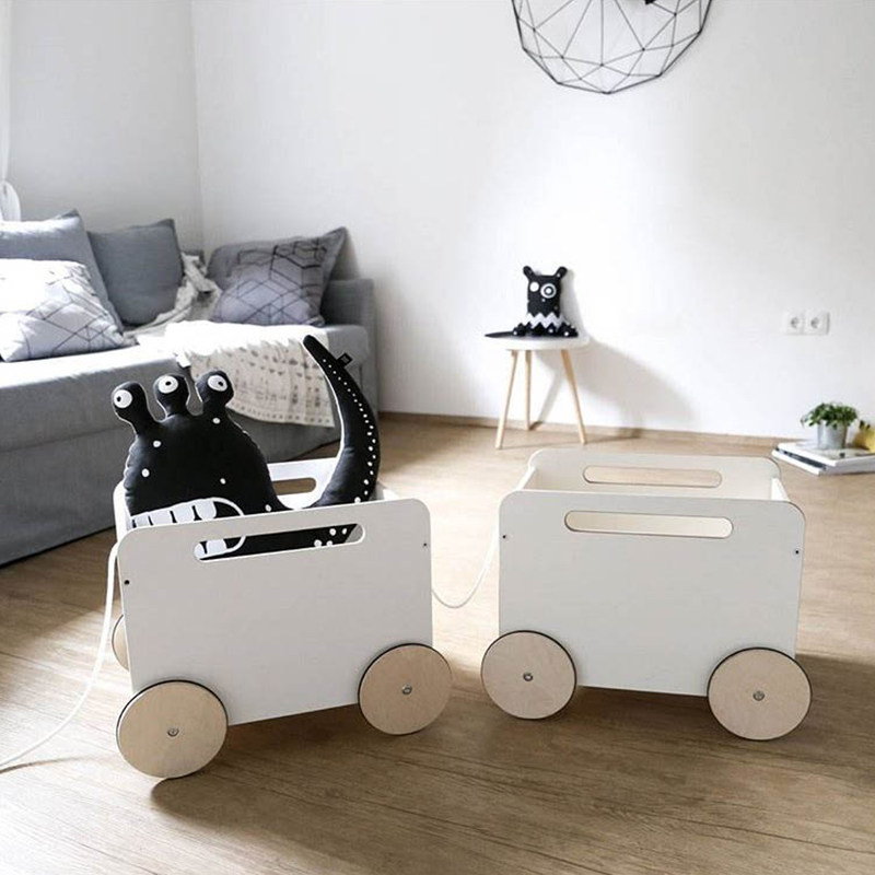 ins custom section children room decoration containing basket toy storage white roller storage cart solid wood containing box