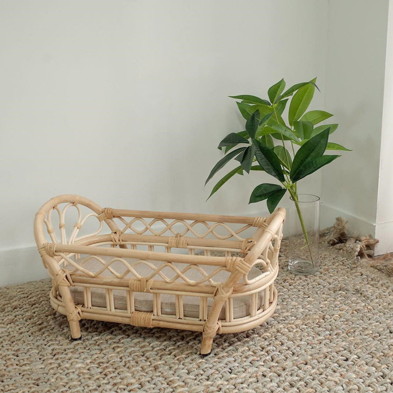 Korea ins dolls rattan choreography bed photographic toy bed imported Indonesian rattan bed doll bed dressed up as home wine toy