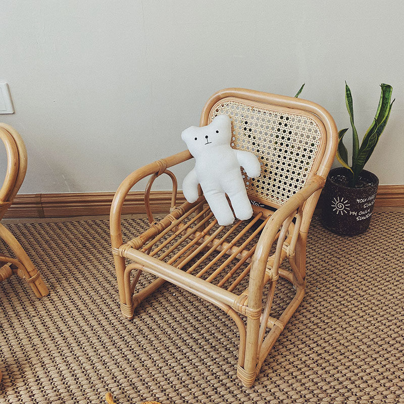 Korea ins and rattan chair imports Indonesian rattan children small square chair photographic props natural real rattan sofa Jane about short stool
