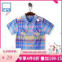 Aierjian childrens short-sleeved shirt boys summer baby top 2021 new fashion plaid shirt Western style