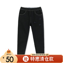 Aierjian girl jeans winter B warm double-layer short velvet childrens middle child Korean version of childrens clothing new long pants