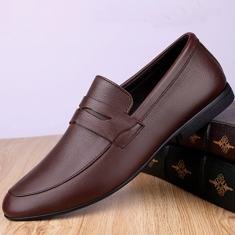 2022 new spring men's toe layer cowhide beanie shoes men's Korean version of the trend men's leather breathable casual leather shoes