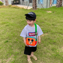 Childrens bag mens cute messenger bag Mickey printed cartoon canvas bag Korean version of the Western style one-shoulder personality small backpack
