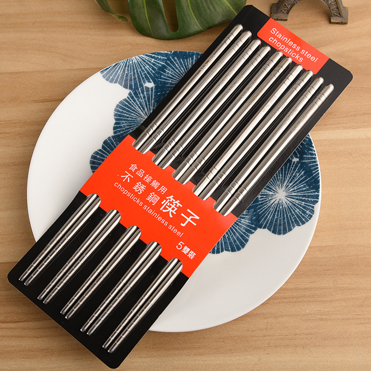 Food grade 304 stainless steel chopsticks heat-resistant anti-slip anti-scald Chinese metal chopsticks Home Kitchen Sets 5 Of 5 Double