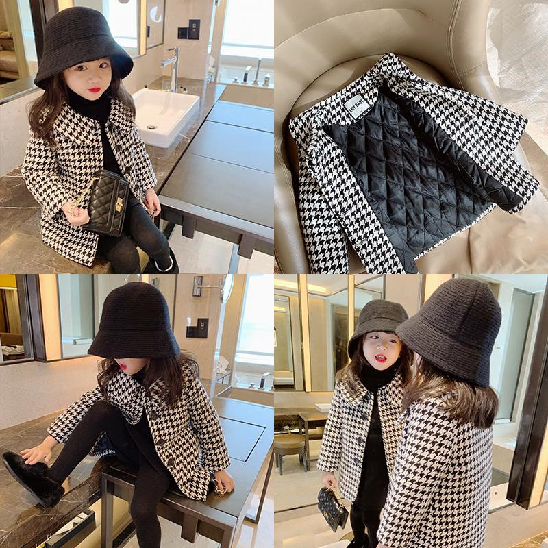 2021 autumn and winter girls Han version of the foreign pie jacket female baby coat the new giantorig girl medium long version of the great coat