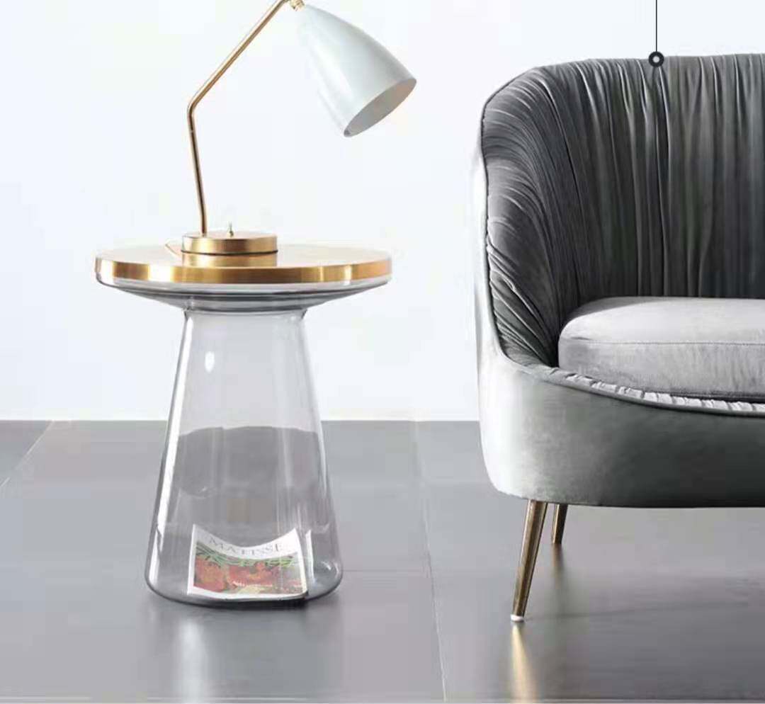 Designer metal post-modern glass bell tea table light luxury round Nordic sofa side a few living room corners a few round