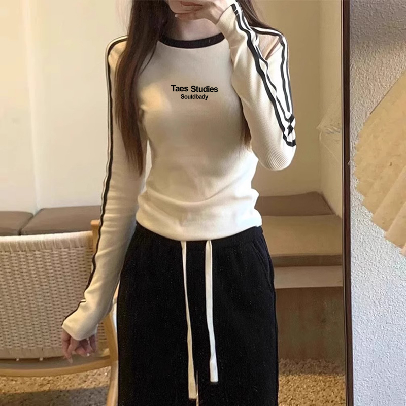 2025 Spring Pure Cotton Base Shirt for Women, Slim Fit, Short Style, Stylish and High-End, Sweet and Cool Style, Long-Sleeve T-Shirt Top