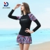 Pula Shi áo tắm nữ Hàn Quốc bảo thủ nhỏ nước hoa nhỏ tươi ngực nhỏ tập hợp váy dài tay áo tắm nữ chia tay - Bộ đồ bơi hai mảnh