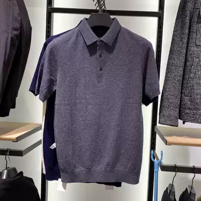 Ordos City 100% half-sleeved cardigan men's short-sleeved polo cashmere half-sleeved T-shirt sweater knitted winter
