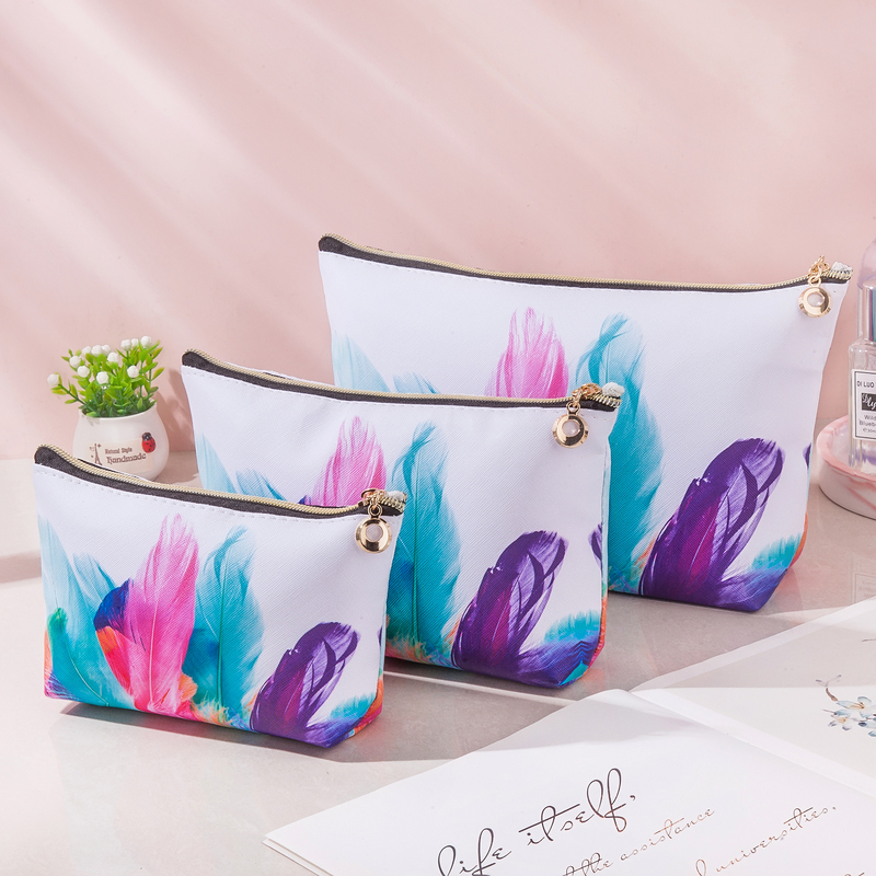 Fashionable Waterproof Pu Cosmetic Bag, Travel Portable Zipper Makeup Storage Bag, Colorful Printed Toiletries Clutch Bag