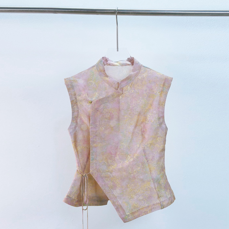 New Chinese-Style National Pattern Printed Waist-Cinching Side-Tie Sleeveless Shirt, Summer Fashion Slimming Vest Jacket New Chinese-Style National Pattern Printed Waist-Cinching Side-Tie Sleeveless Shirt, Summer Fashion Slimming Vest Jacket