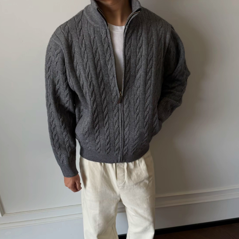 Tough Guy Old Money Style Cleanfit Short Version Rl Alternative Stand Collar Cable Knit Cardigan Sweater Jacket Unisex