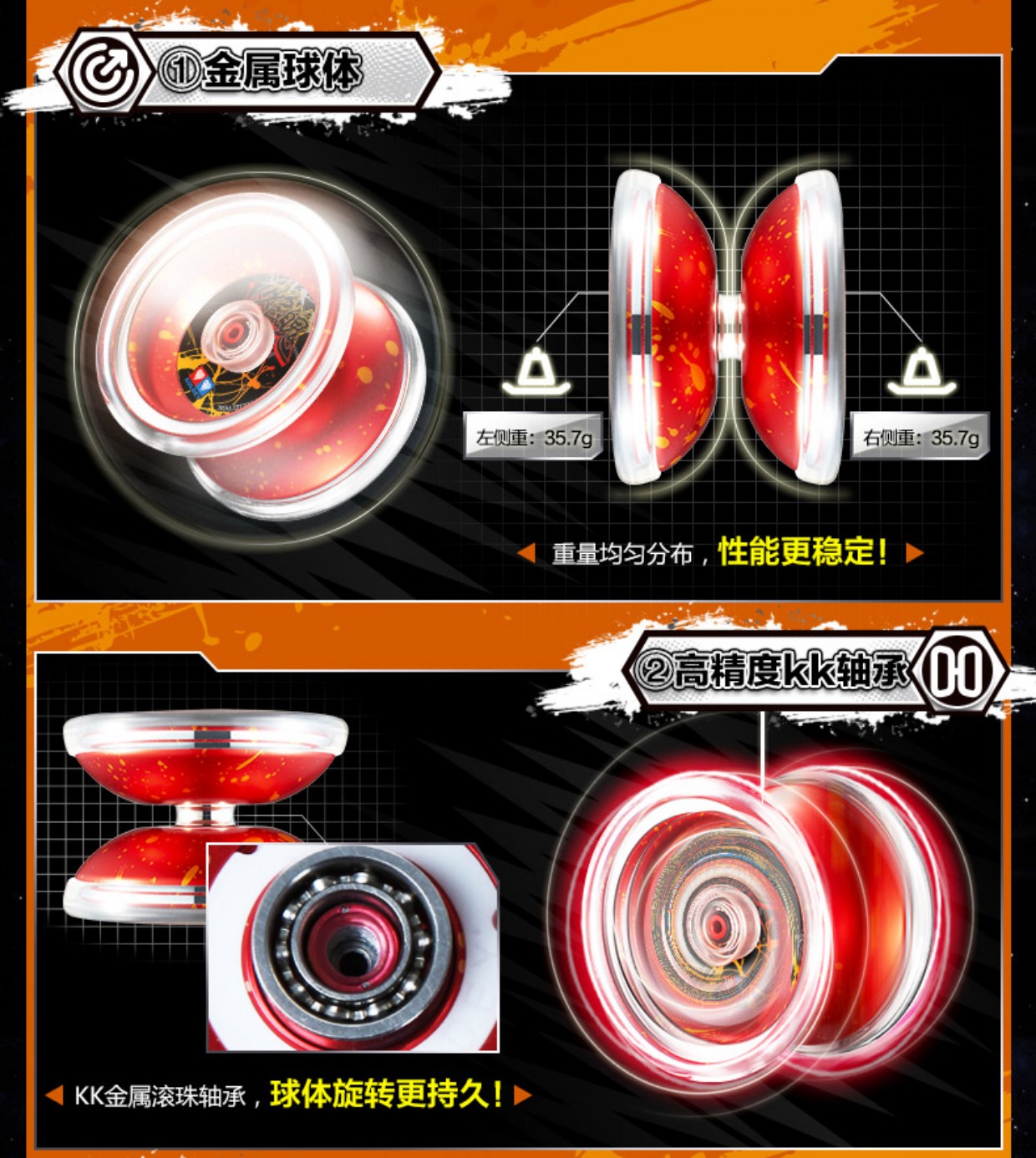 Chính hãng Audi Double Drill Fire Juvenile King 5 Tour Flames XS Yo-Yo Bouncing Metal Yo-Yo 676106 do choi yoyo cho be