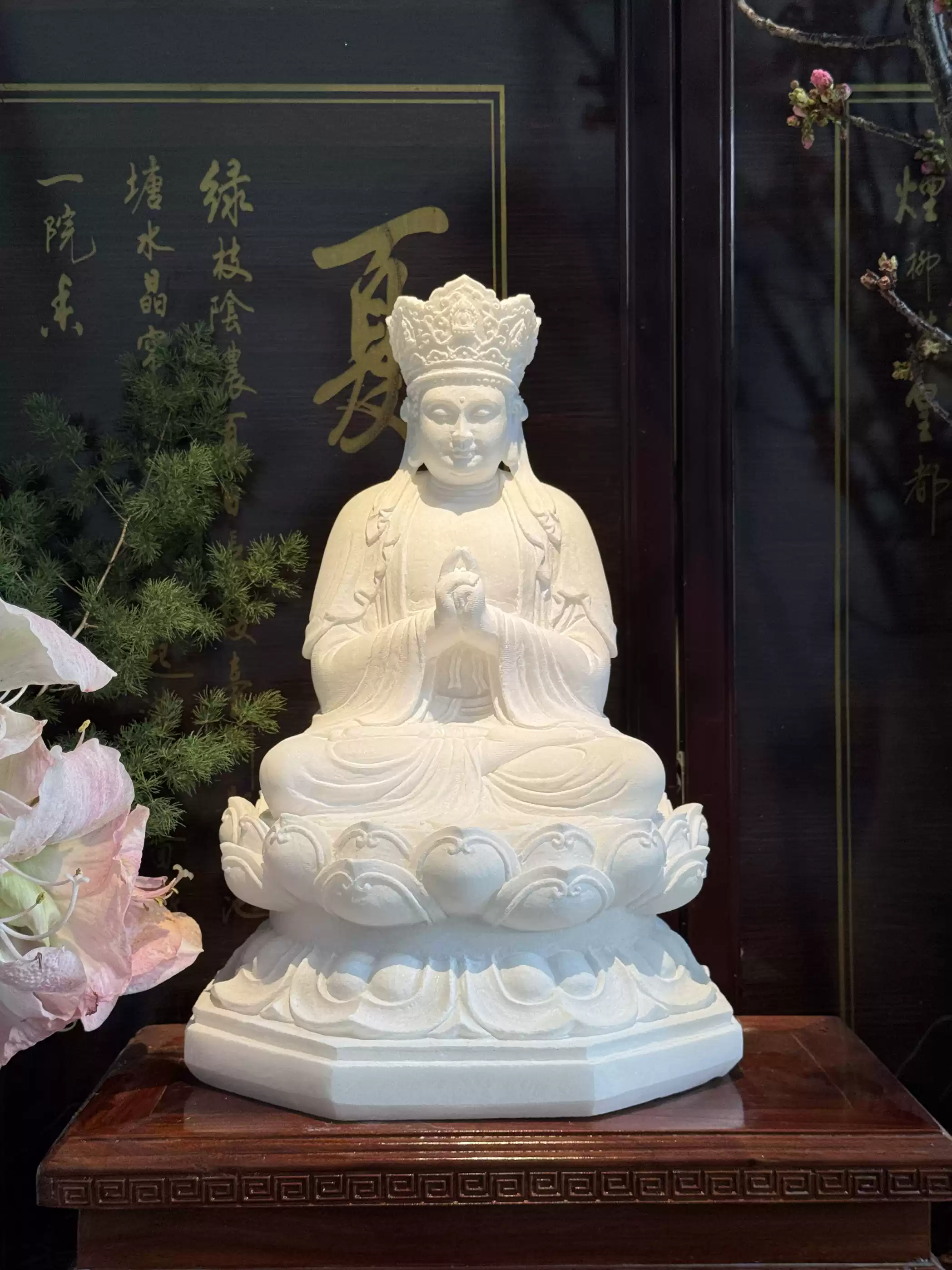 缅甸白玉25公分地藏王菩萨佛像坐莲托钵观世音摆件佛像供奉家居