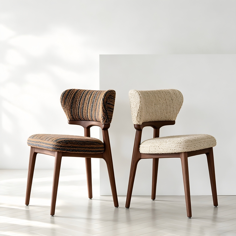 Medieval-Style Solid Wood Dining Chair, Cool Fabric Chair, Nordic Cream-Style Leisure Chair with Backrest, Soft-Covered Negotiation Chair