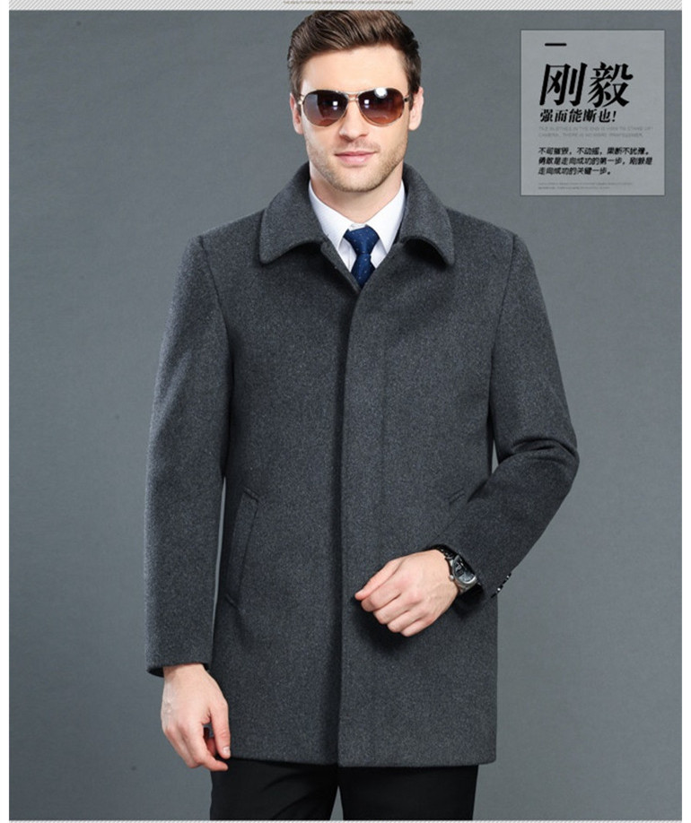 Pierre Cardin mùa thu và mùa đông trung niên áo khoác len nam dày cộng với áo khoác cashmere bằng nhung lỏng áo măng tô nam