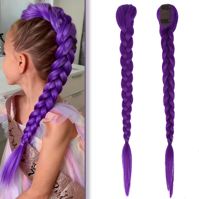 Kpop Hunter Girl Group Rumi Anime Cosplay Wig Children's Same Style Purple Braided Hair Boxing Braid Clip Ponytail Kpop Hunter Girl Group Rumi Anime Cosplay Wig Children's Same Style Purple Braided Hair Boxing Braid Clip Ponytail