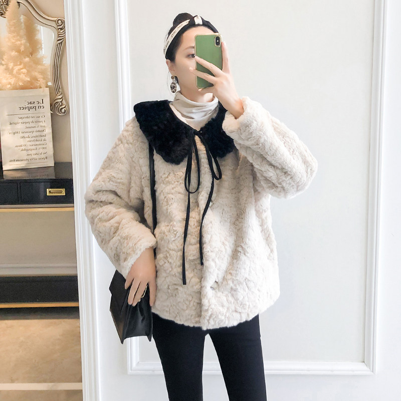 Small pregnant women's jacket autumn and winter pregnancy winter imitation lamb velvet sweet lapel cardigan foreign style thickened winter clothes