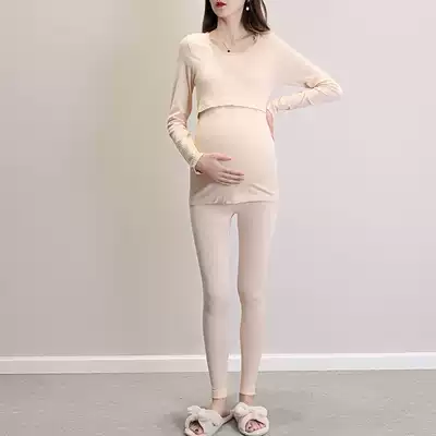 Pregnant women autumn clothes sanitary pants set autumn and winter elastic slim breastfeeding clothes autumn postpartum solid color pregnancy two sets