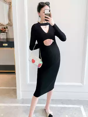 Pregnant women autumn knit dress 2019 hot mom slim neck skirt fashion autumn winter sweater long dress
