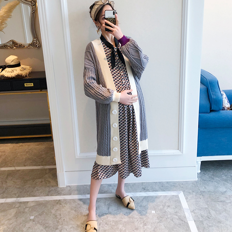 Maternity Spring Suit Fashion Small Man Loose Outer Dress Jacket Maternity Spring and Autumn Two-Piece Set