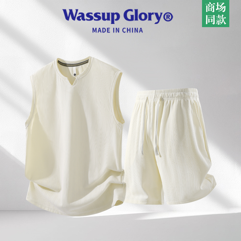 Wassup Glory Sports Suit Men's Summer American Fashion Brand Ice Silk Sleeveless Vest Shorts Casual Two-Piece Set