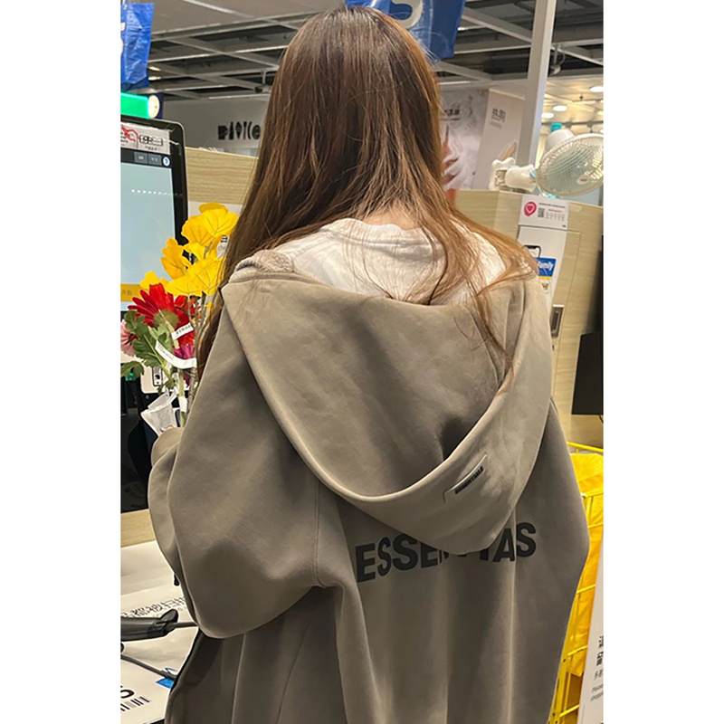 Ess Double-Layer Fleece-Lined Zip-Up Jacket High Street Style Unisex Trendy Open-Front Hooded Cardigan Couple Sweatshirt Loose Fit