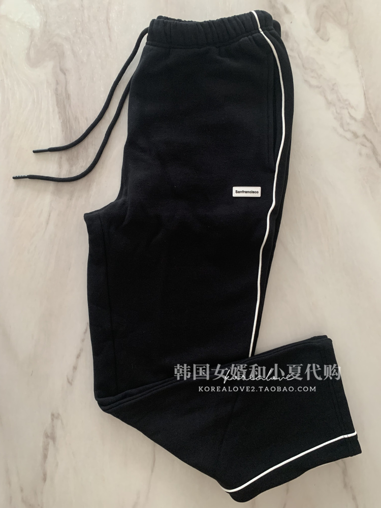 whoau loose casual sports long pants spring autumn and winter plus suede male and female light grey black