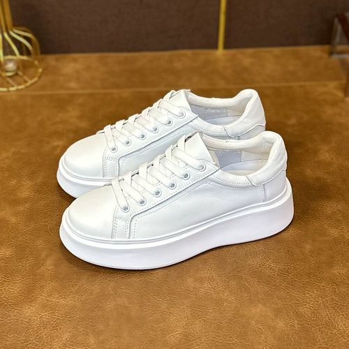 Сверхлегкая белая обувь, высокие кроссовки на платформе, из натуральной кожи