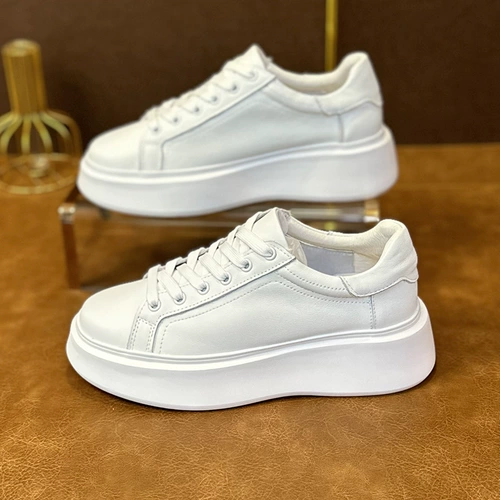 Сверхлегкая белая обувь, высокие кроссовки на платформе, из натуральной кожи