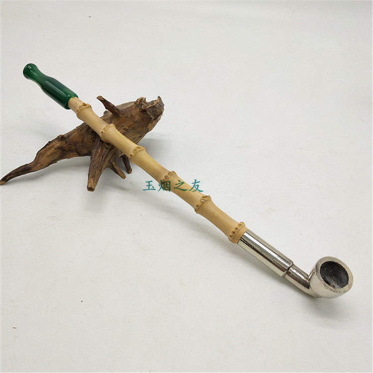 Dry cigarette bag bamboo long pole old dry pipe cigarette bag pot old handmade pipe traditional retro smoking set to send elders
