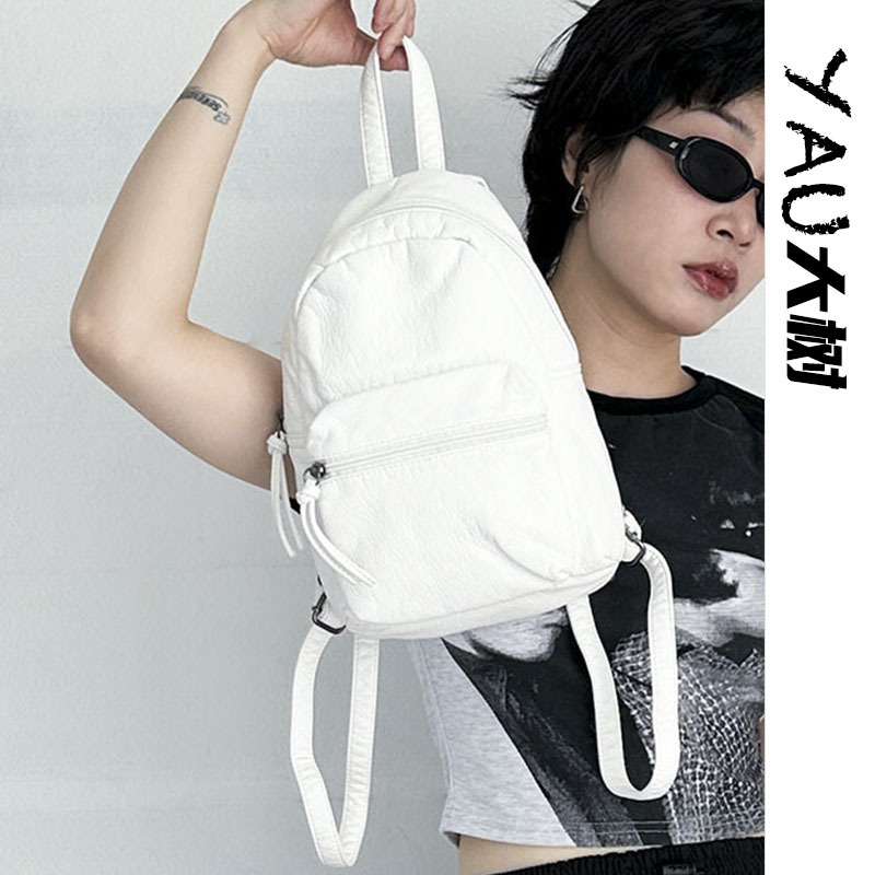Yau Big Tree French-Style Lazy Sweet Cool White Mini Backpack Hot Girl Small School Bag Retro Rua Shoulder Bag