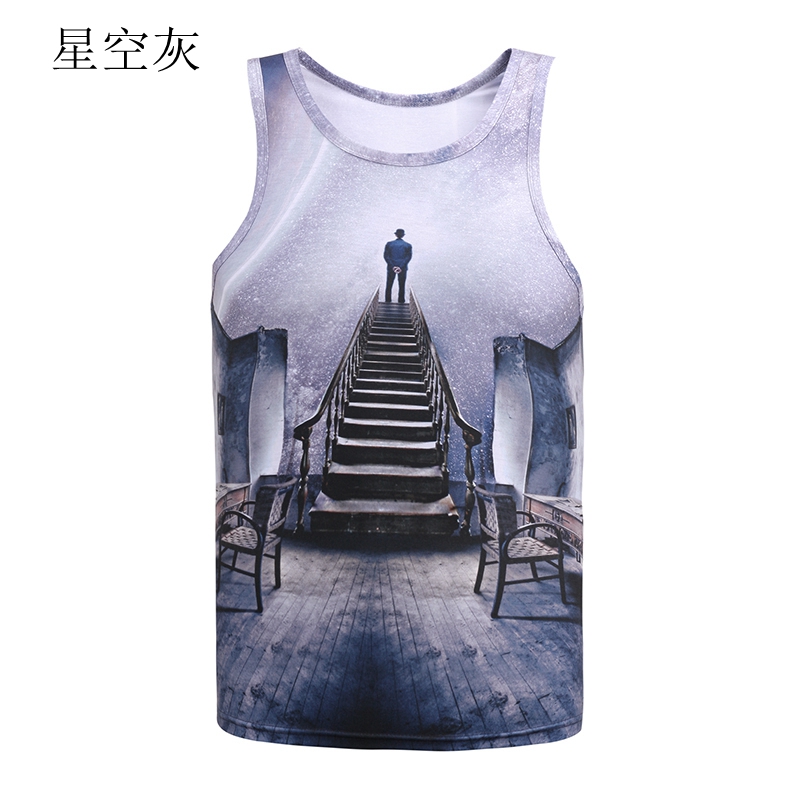 Mùa hè vui 3d sói động vật mô hình khỉ đột vui t-shirt quần áo cá tính sáng tạo khỉ vest nam