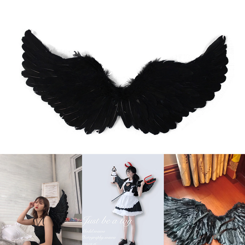 Halloween dress up adult children cos prop catwalk lolita angel devil black white feather wings