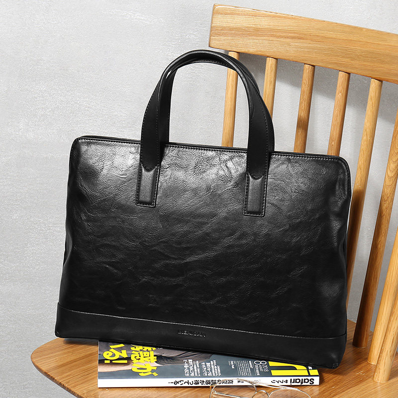 Scarecrow briefcase men's business computer bag file bag large-capacity casual simple leather bag handbag