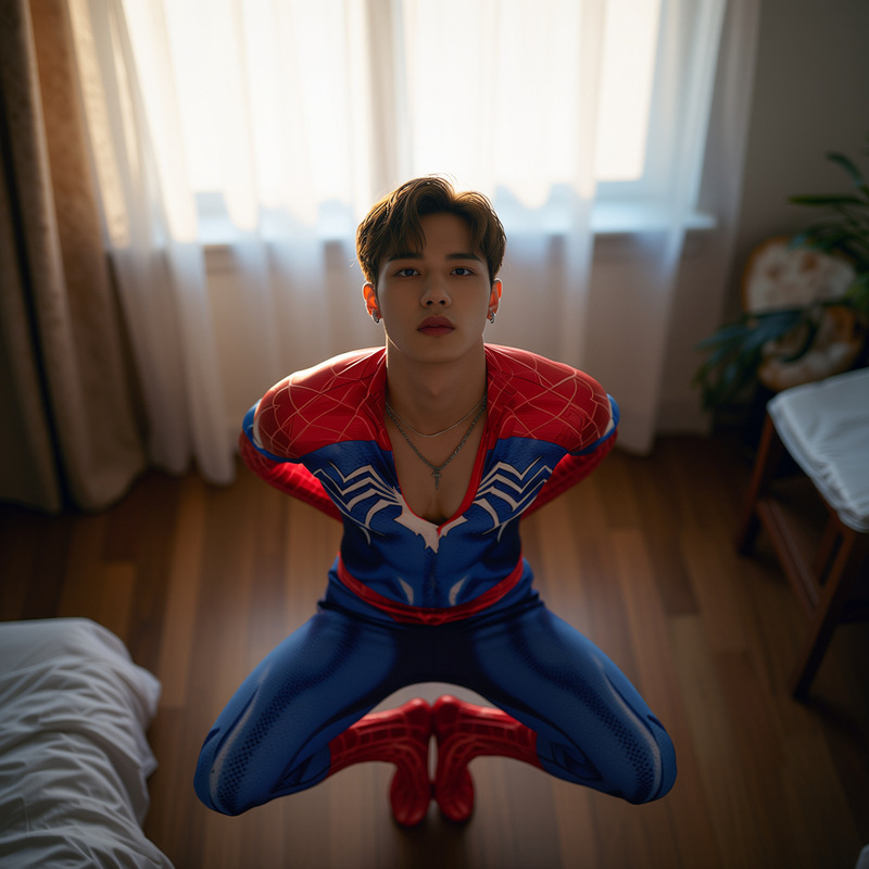 Spider-Man Themed Men's Open-Crotch Bodysuit, No Need to Take Off, Tight-Fitting Cosplay, Sexy and Tempting, Internet Celebrity Style