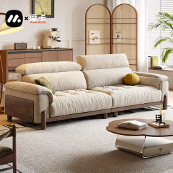 Moka House Mid-Century Style Solid Wood Fabric Sofa, Removable and Washable, Suitable for Small Living Rooms, Simple Chenille Sofa