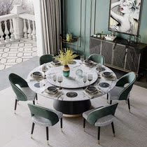 Nordic dining table Marble round multi-function induction cooker table and chair combination Size household with turntable dining table