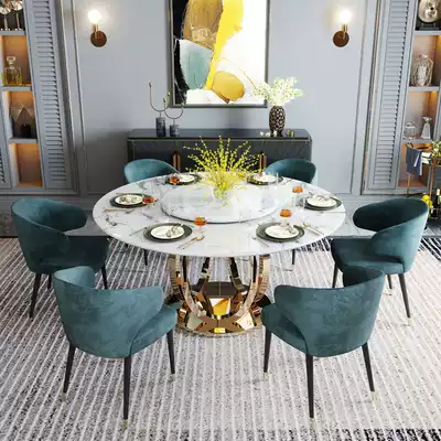 Nordic light luxury metal marble round dining table Dining table Household with turn table size apartment 8-10 people round table