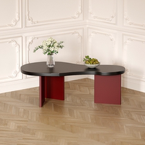 Valley and light luxury living room sofa side table solid wood coffee table dark red art shaped coffee table matte simple coffee table