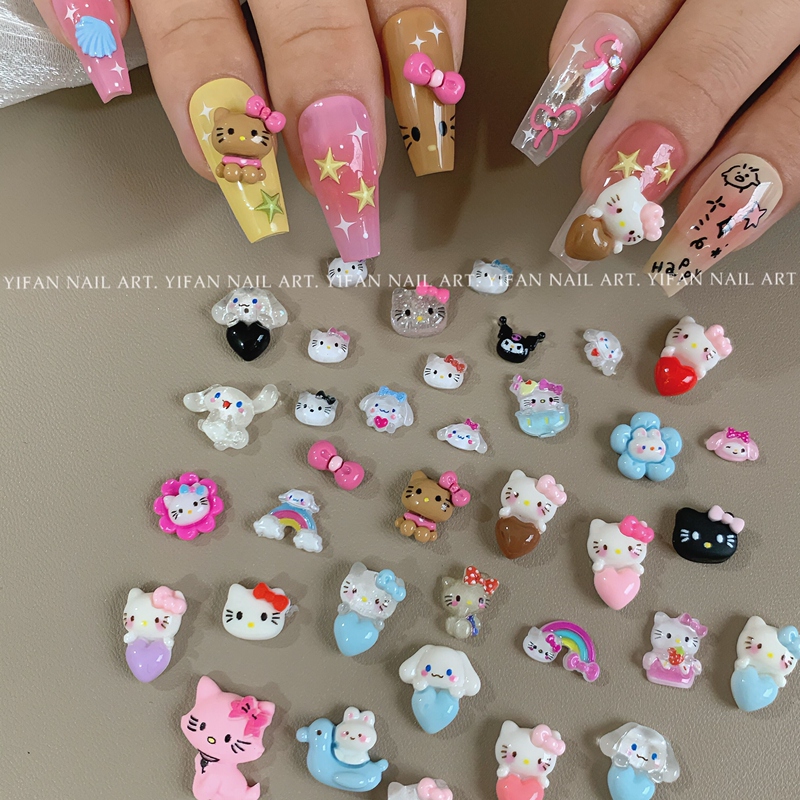 Creative New Model “Mini Kitty” Black Leather Kt Cat Nail Art Accessories Cute Bow J1P63 Accessories