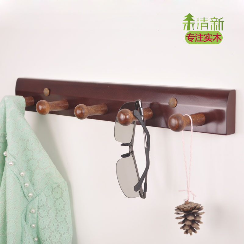 Wood fresh wall-mounted clothes hat rack solid wood living room wall hanging hanger creative hook bedroom wall hanging clothes hook